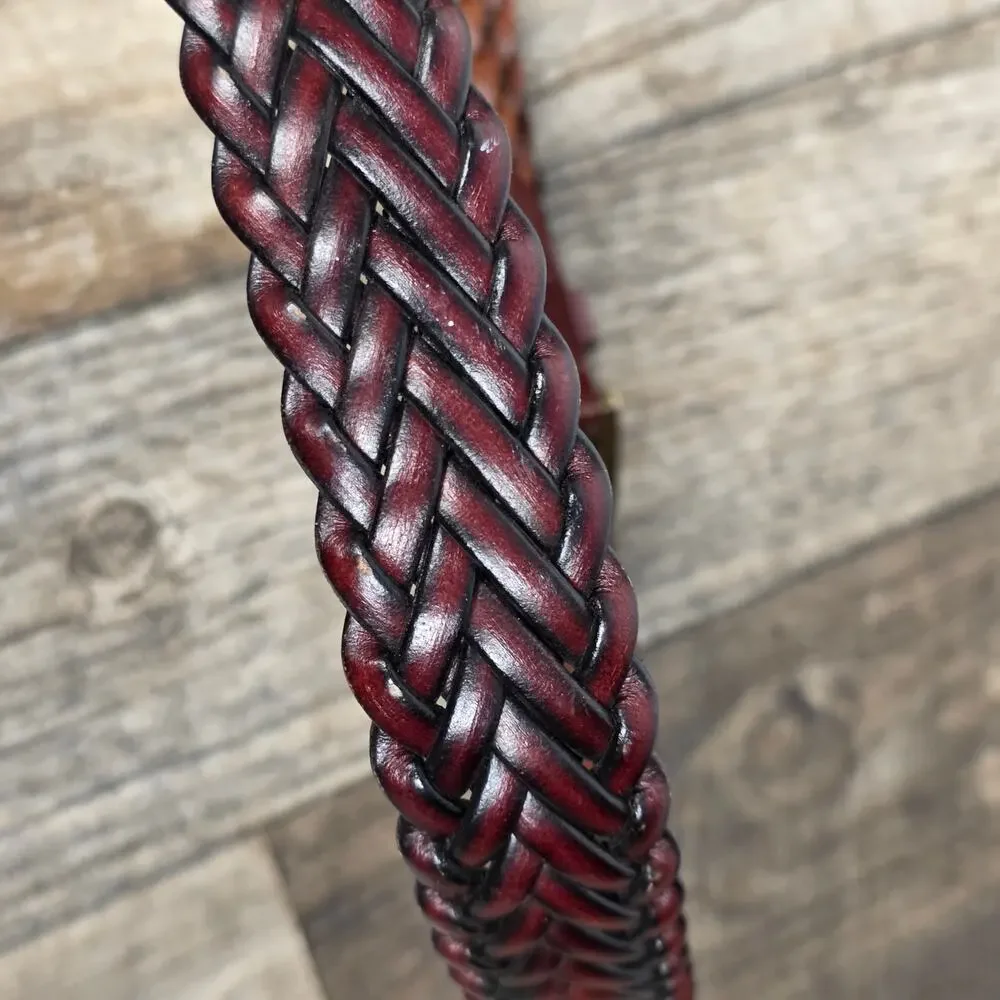 Burgundy Braided Belt Gold Tone Buckle Boho Western Size Large